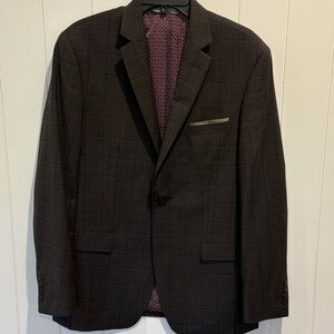 Perry Ellis slim fit wool blend windowpane grey suit jacket 42R